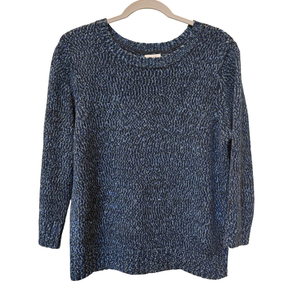 Soft Joie Womens Blue Marled Knit Crewneck Sweater Size Large 3/4 Sleeve